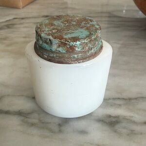 Vintage ponds embossed antique milk glass cosmetic jars